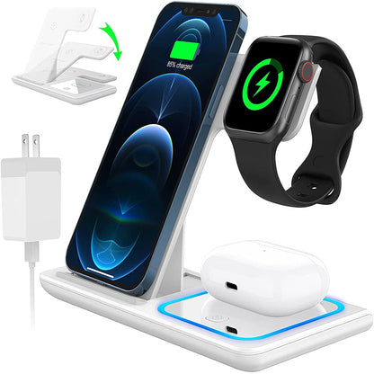 3 in 1 Wireless Charger, 18W Fast Charger Pad Stand Charging Station Dock for Iwatch Series SE 6/5/4/3 Airpods for Iphone 14/13/12 /11/Pro Max/12 Mini /XR Max 8 plus (With QC3.0 Adapter)