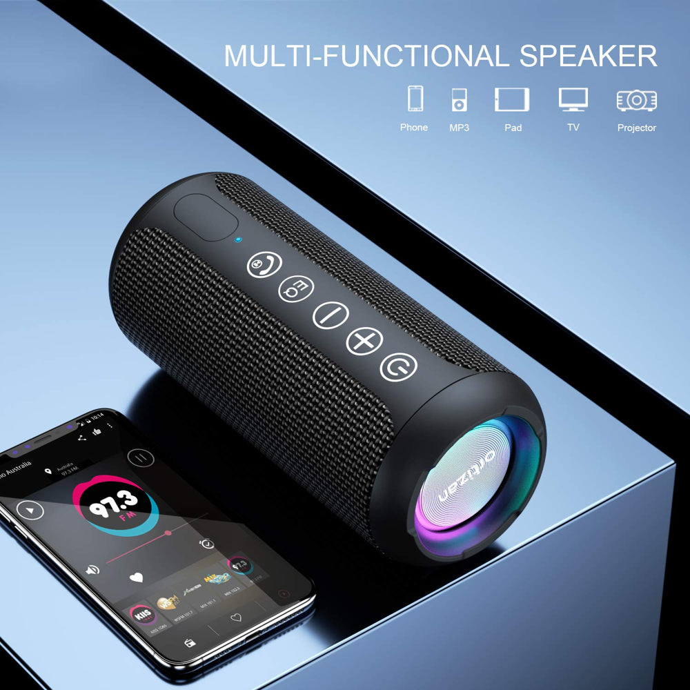 Ortizan Portable IPX7 Waterproof Wireless Bluetooth Speaker with 24W Loud Stereo Sound, 30H Playtime, Black