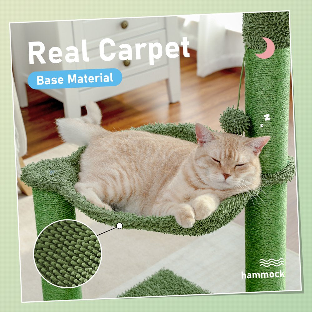 Pawz Road Cactus Cat Scratching Post 33" Large Cat Scratcher with Large Hammock for All Indoor Cats,Green