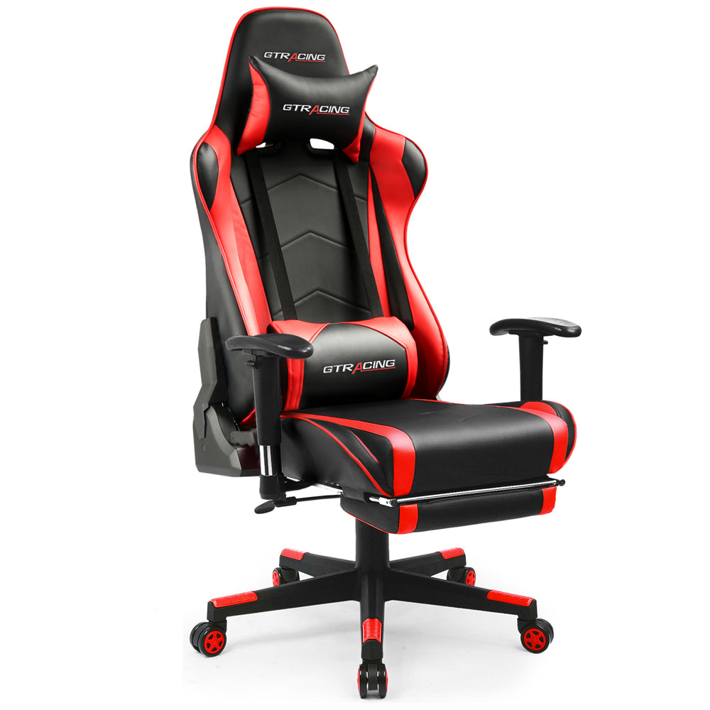 GTRACING Gaming Chair Office Chair PU Leather with Footrest & Adjustable Headrest, Red