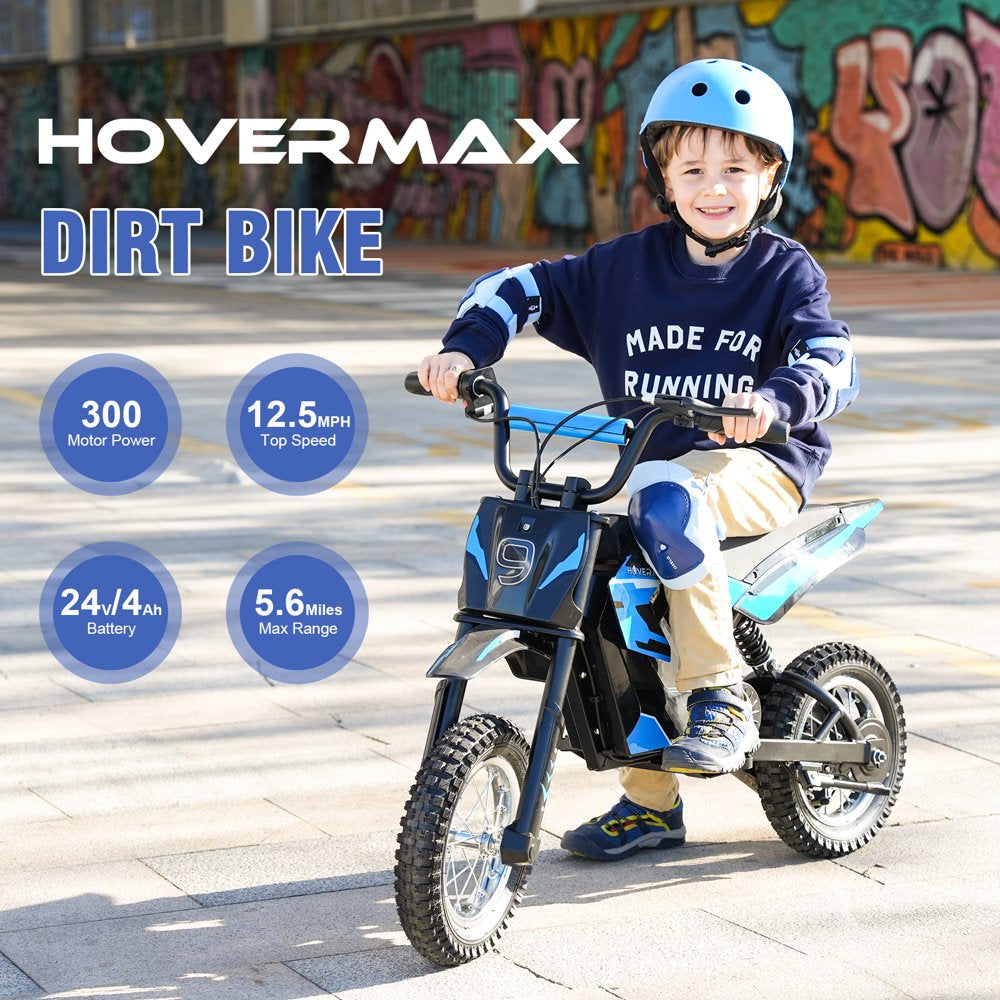 HOVERMAX H12M 24V Electric Dirt Bike, 300W Electric Motorcycle 12.5MPH Max Speed, Ride On Toys motocross for Kids Teens, Blue