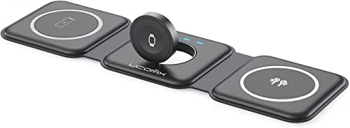 UCOMX Nano 3 in 1 Wireless Charger for iPhone,Magnetic Foldable 3 in 1 Charging Station,Travel Charger for Multple Devices for iPhone 14/13/12 Series,AirPods 3/2/Pro,iWatch(Adapter Included)