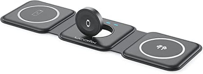 UCOMX Nano 3 in 1 Wireless Charger for iPhone,Magnetic Foldable 3 in 1 Charging Station,Travel Charger for Multple Devices for iPhone 14/13/12 Series,AirPods 3/2/Pro,iWatch(Adapter Included)