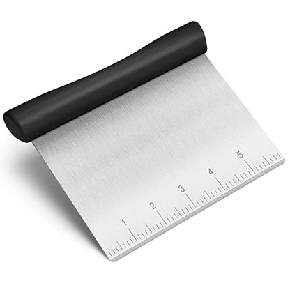 Rainspire Bench Scraper, Stainless Steel Dough Scraper, Pastry Scraper, Pizza and Dough Cutter Multi-Purpose Scraper/Chopper, Pizza Cutter Food Chopper Baking Supplies Kitchen Gadgets, Black