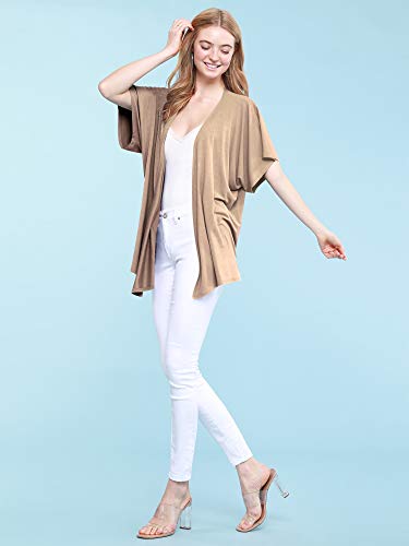 MBJ WSK1310 Women's Kimono Style Short Sleeve Dolman Cardigan XXXL Taupe