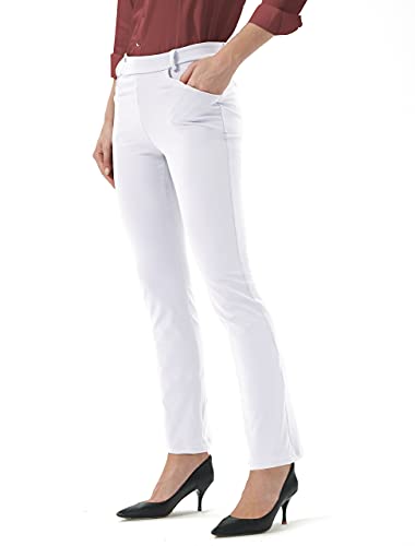 Keolorn Dress Pants Bootcut Yoga Pants for Women with Pockets High Waisted Workout Pants for Women Pull on Stretch Trousers（White,M）