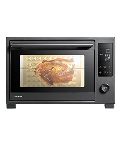 TOSHIBA Hot Air Convection Toaster Oven, Extra Large 34QT/32L, 9-in-1 Cooking Functions, Crispy Grill, Dehydrate, Rotisserie, 6 Accessories Included, 1650W, Black Stainless Steel