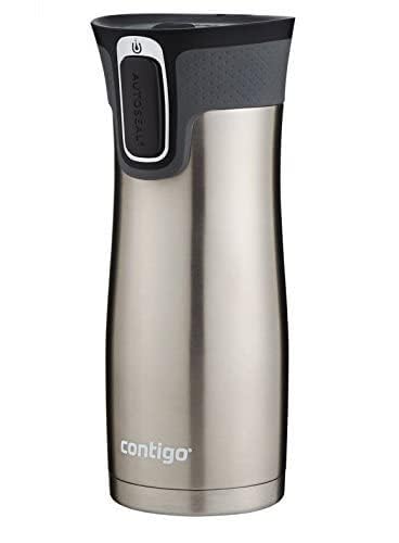 Contigo West Loop Stainless Steel Vacuum-Insulated Travel Mug with Spill-Proof Lid, Keeps Drinks Hot up to 5 Hours and Cold up to 12 Hours, 16oz Steel/Black