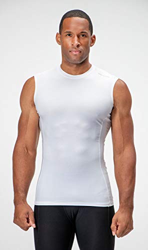 DEVOPS 3 Pack Men's Athletic Compression Shirts Sleeveless (Large, White 3Pack)