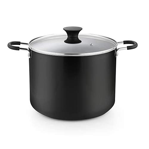 Cook N Home Nonstick Stockpot with Lid 10.5-Qt, Deep Cooking Pot Cookware Canning Stock Pot with Glass Lid, Black