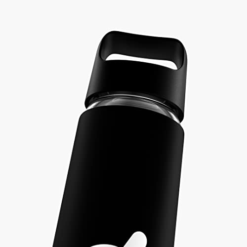 Peloton Glass Water Bottle | 16 oz. Bottle with Non-Slip Silicone Sleeve, Easy-Screw Top Opening, and Travel-Friendly Handle, Black