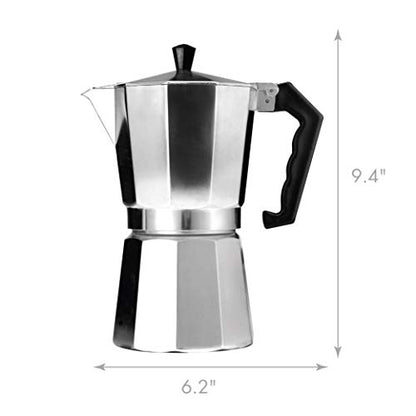 Primula Classic Stovetop Espresso and Coffee Maker, Moka Pot for Italian and Cuban Café Brewing, Greca Coffee Maker, Cafeteras, 9 Espresso Cups, Silver