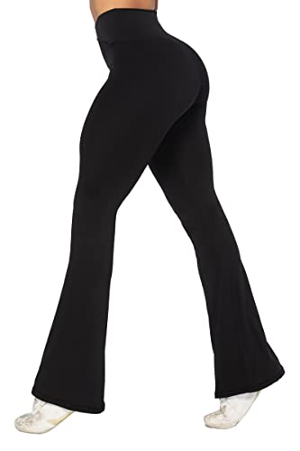 Sunzel Flare Leggings, Crossover Yoga Pants with Tummy Control, High Waisted and Wide Leg, No Front Seam Black Large