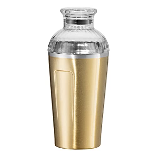 Oggi Groove Insulated Cocktail Shaker-17oz Double Wall Vacuum Insulated Stainless Steel Shaker, Tritan Lid has Built In Strainer, Ideal Cocktail, Martini Shaker, Margarita Shaker, Gold (7404.4)