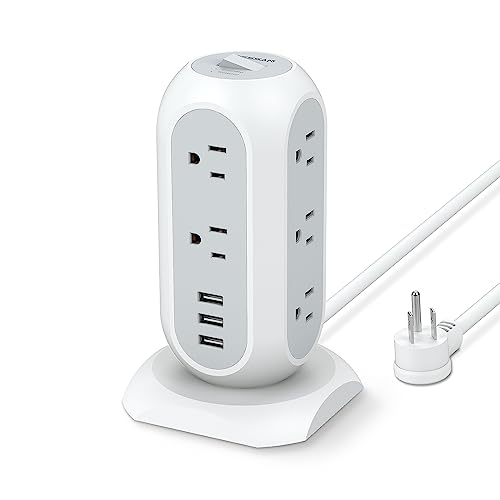 Tower Power Strip with 11 Outlets 3 USB Chargers, TESSAN Surge Protector Tower 1875W/15A, 6 Feet Extension Cord with Multiple Outlets, Flat Plug, Office Supplies, Desk Accessories, Dorm Essentials