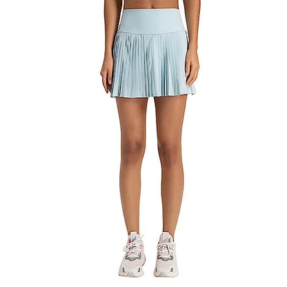 Raroauf Sky Blue Pleated Tennis Skirts for Womens High Waisted Lightweight Athletic Golf Skort with Shorts Pockets(US 4)