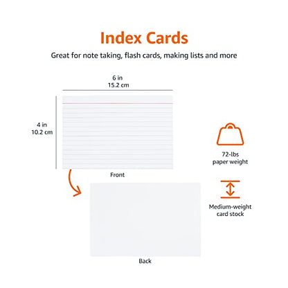 Amazon Basics Ruled Lined Index Note Cards, 500 Count, 5 Pack of 100, White, 4 in x 6 in