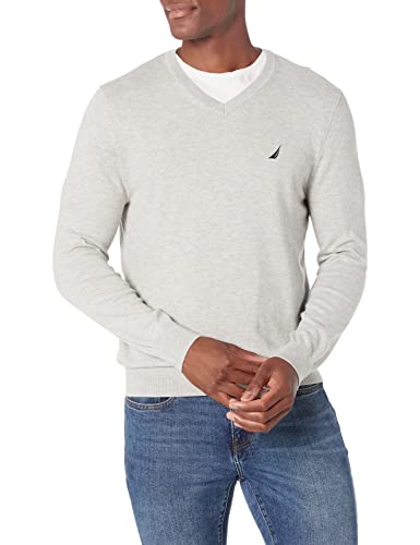 Nautica Men's Classic Fit Soft Lightweight Jersey V-Neck Sweater, Grey Heather, Medium