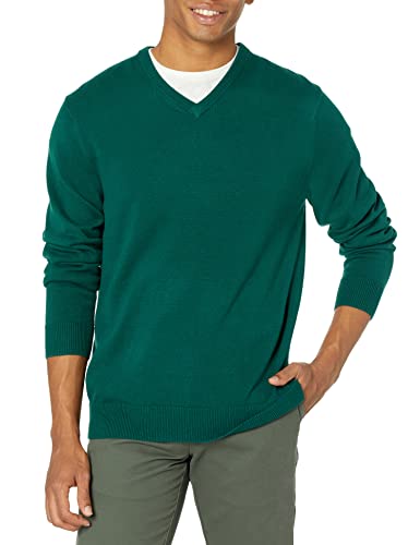 Amazon Essentials Men's V-Neck Sweater (Available in Big & Tall), Dark Green, Medium