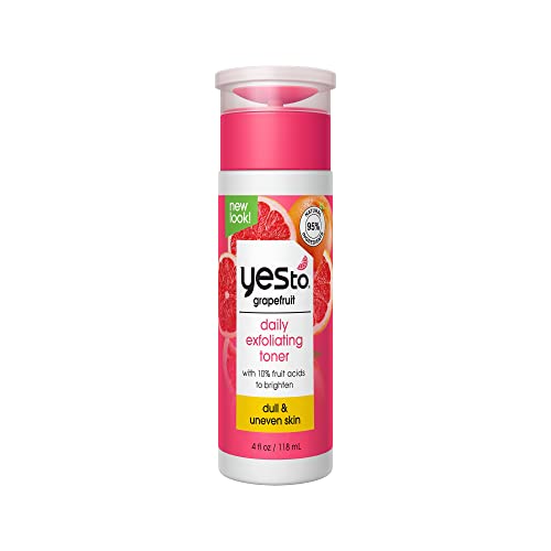 Yes To Grapefruit Daily Exfoliating Toner, Brightening Formula To Retexturize & Brighten Your Skin, With AHAs, BHAs, Vitamin C, & Antioxidants, Natural, Vegan & Cruelty Free, 4 Fl Oz