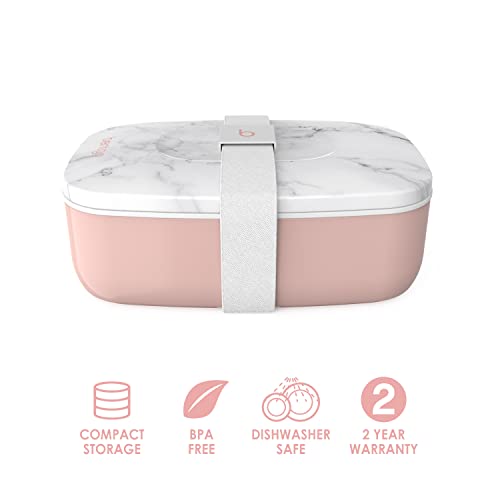 Bentgo Classic - All-in-One Stackable Bento Lunch Box - Modern Style and Design Includes 2 Containers, Built-in Plastic Utensil Set, and Nylon Sealing Strap (Blush Marble)