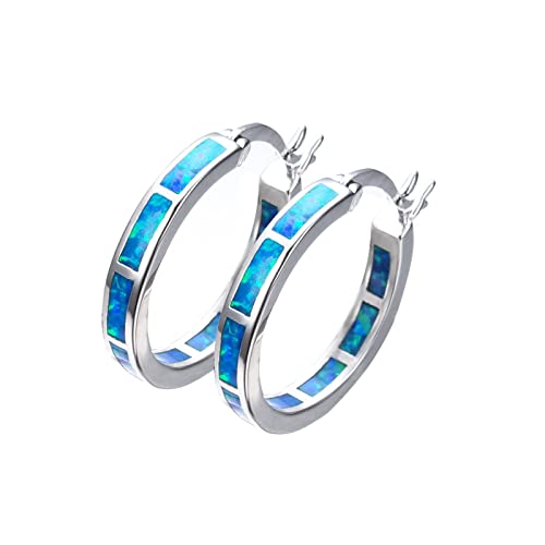  925 Sterling Silver Hoop Earring, Opal Small Hoop Earring for Women, Hypoallergenic Jewelry Cubic Zirconia Huggie Hoop Earrings Blue