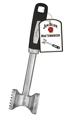 Jim Beam Stainless Steel Heavy Duty Construction Meat Tenderizer with Soft Grip Handle, Medium, Silver