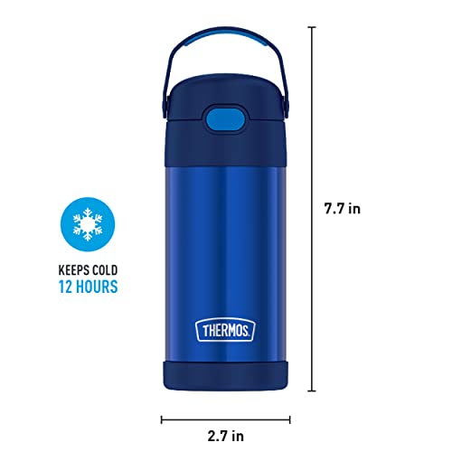 THERMOS FUNTAINER 12 Ounce Stainless Steel Vacuum Insulated Kids Straw Bottle, Blue