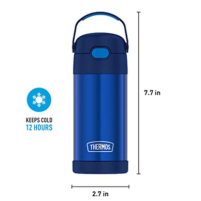 THERMOS FUNTAINER 12 Ounce Stainless Steel Vacuum Insulated Kids Straw Bottle, Blue