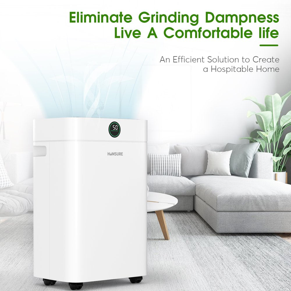 HUMSURE 50 Pint Dehumidifier 3000 Sq.Ft Room, for Basements with Drain Hose, Ideal for Large&Medium Sized Bathroom and Bedroom (White)