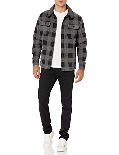 Amazon Essentials Men's Long-Sleeve Polar Fleece Shirt Jacket, Black Charcoal Buffalo Plaid, Large