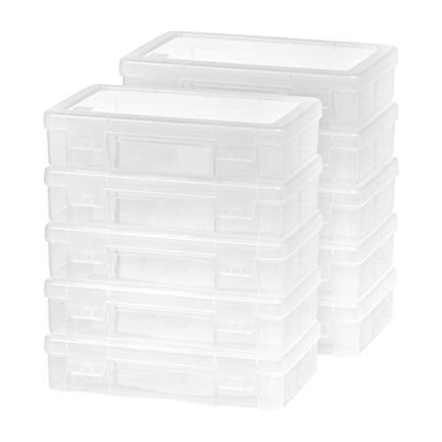 IRIS USA 10 Pack Medium Plastic Hobby Art Craft Supply Organizer Storage Containers with Latching Lid, for Pencil, Lego, Crayon, Ribbons, Wahi Tape, Beads, Sticker, Yarn, Ornaments, Stackable, Clear