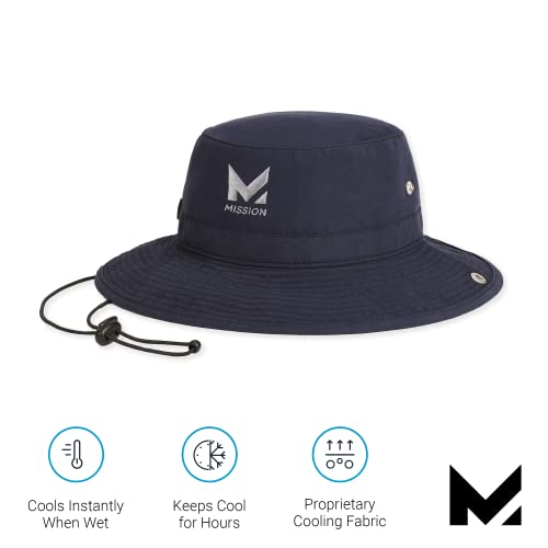 MISSION Cooling Bucket Hat, UPF 50, 3" Wide Brim Sun Hat - Cools When Wet, UPF 50 (Navy)