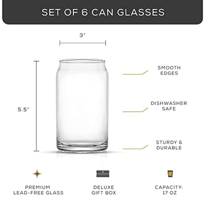 JoyJolt Drinking Glass Cups Set of 6-16oz Beer Can Glasses. Clear Soda Can Shaped Glass Cups, Cute Iced Coffee Cup Tumblers, Cold Drink Glassware, Unique Water, Tea, Cocktail Glass Set