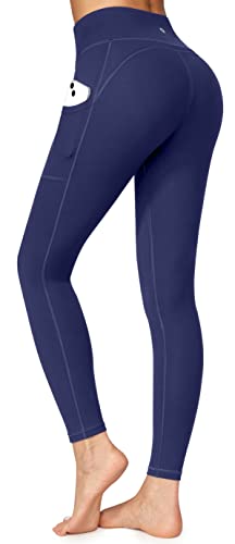 Ewedoos Women's Yoga Pants with Pockets - Leggings with Pockets, High Waist Tummy Control Non See-Through Workout Pants (EW320 Navy, Large)