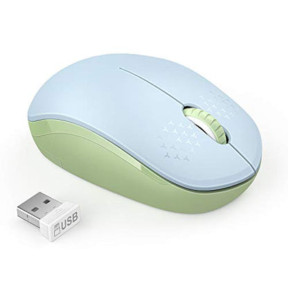 seenda Wireless Mouse, 2.4G Noiseless Mouse with USB Receiver Portable Computer Mice for PC, Tablet, Laptop - Light Blue&Olive Green