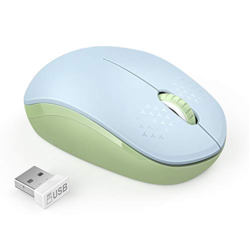 seenda Wireless Mouse, 2.4G Noiseless Mouse with USB Receiver Portable Computer Mice for PC, Tablet, Laptop - Light Blue&Olive Green