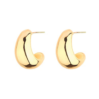 Gold Chunky Hoop Earrings Set for Women, 14K Gold Plated Twisted Huggie Hoop Earring Hypoallergenic, Thick Open Hoops Set Lightweight (3 gold hoop chunky)