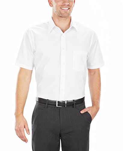 Van Heusen Men's Size FIT Short Sleeve Dress Shirts Poplin Solid (Big and Tall), White, 18.5" Neck