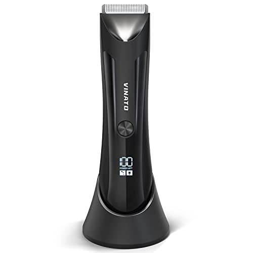 Electric Body Hair Trimmer Shaver - VINATO Waterproof Groin for Men Ball USB Recharge Dock Grooming Kit Replaceable Ceramic Blade Male Hygiene Razor 90 Mins Battery Life