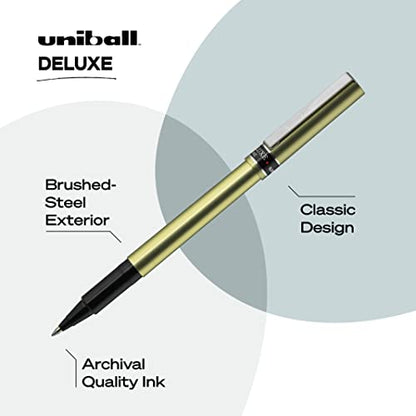 Uniball Deluxe Rollerball Pen, 12 Black Pens, 0.7mm Fine Point Roller Pens| Office Supplies, Ink Pens, Colored Pens, Fine Point, Smooth Writing Pens, Ballpoint Pens