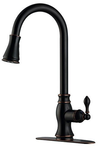 Derengge FK-C258D-ORB-TUD 1 or 3-Holes Brass Contemporary Single Handle Pull-Down Kitchen Faucet,cUPC NSF AB1953 Oil Rubber Bronze