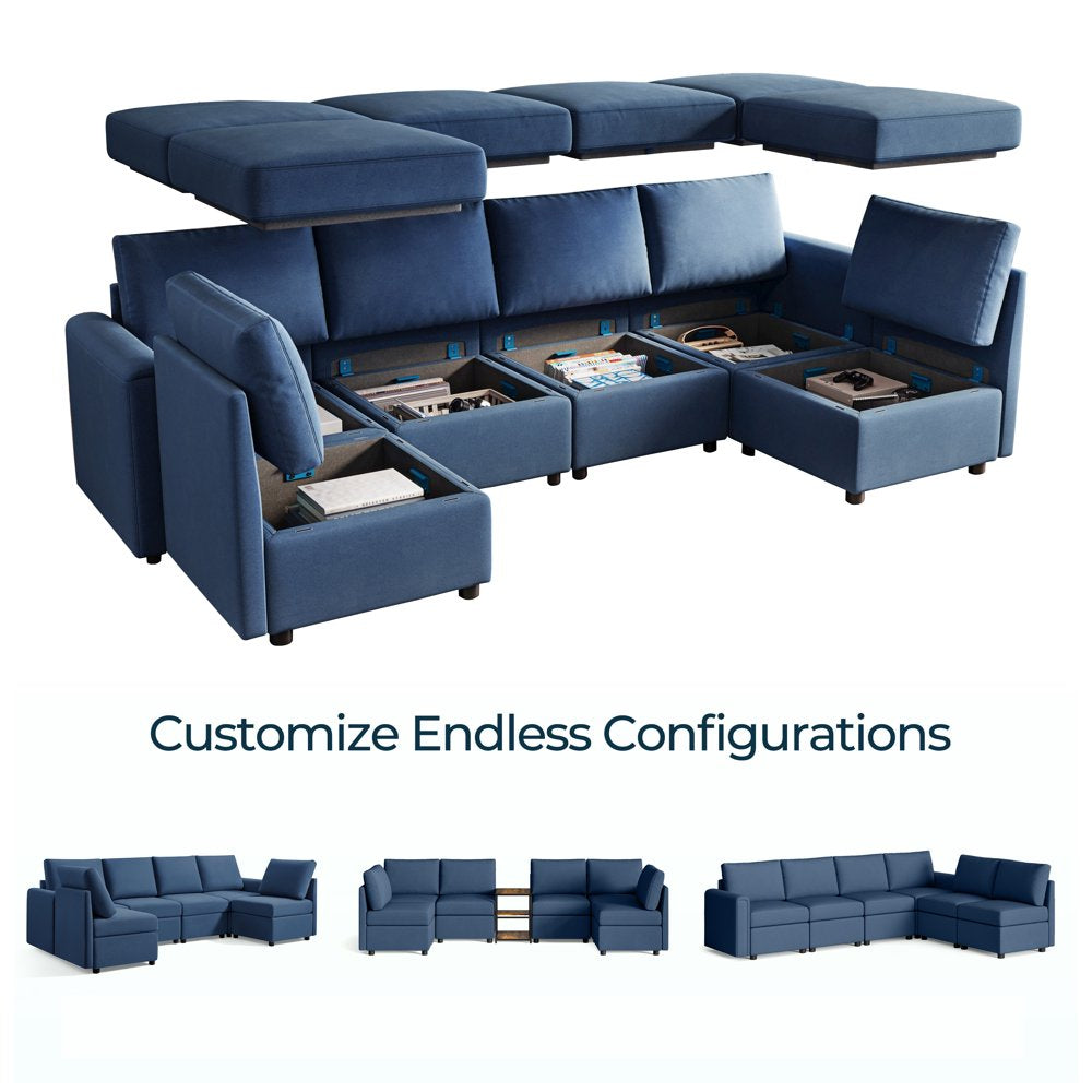 LINSY HOME Modular Couches and Sofas Sectional with Storage Sectional Sofa U Shaped Sectional Couch with Reversible Chaises, Teal