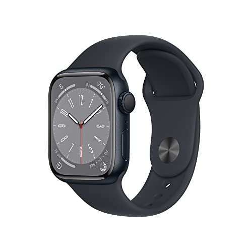 Apple Watch Series 8 [GPS 41mm] Smart Watch w/Midnight Aluminum Case with Midnight Sport Band - M/L. Fitness Tracker, Blood Oxygen & ECG Apps, Always-On Retina Display, Water Resistant