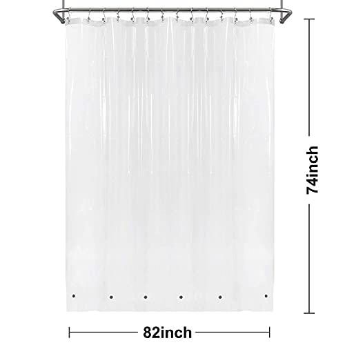 Barossa Design Clear Shower Curtain Liner 82 Width by 74 Height with Free Hooks - 6 Bottom Magnets, Waterproof PEVA, PVC Free, Metal Grommets Curtain PEVA 6G