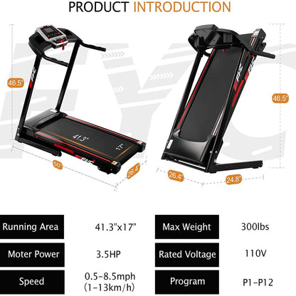 Holiday Clearance 3.5 HP Folding Treadmill with Manual Incline 330lb Capacity 12 Programs,MP3 Speakers and LCD Display,Shock Absorption,Space Saving Walking Jogging Machine for Home/Gym Cardio Use