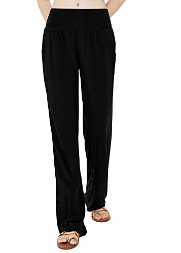 Urban CoCo Women's Comfy Yoga Pants Casual Wide Leg Sweatpants High Waist Stretch Trousers with Pockets (Black, S)