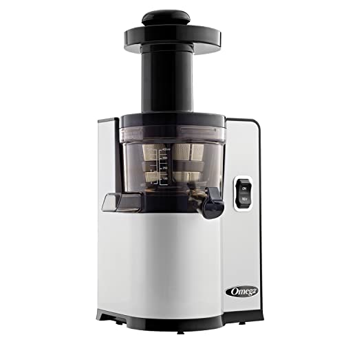 Omega VSJ843QS Vertical Masticating 43 RPM Compact Cold Press Juicer Machine with Automatic Pulp Ejection, 150-Watt, Silver