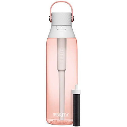 Brita Premium Filtered Water Bottle with Straw, Reusable, BPA Free Plastic, Blush, 26 Ounce,1 count