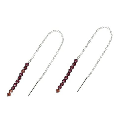 GemInspire 925 Sterling Silver Natural Red Garnet Beads Threader Earring, Gemstone Earring For Women, Handmade Jewelry, Gift For Her (red garnet)